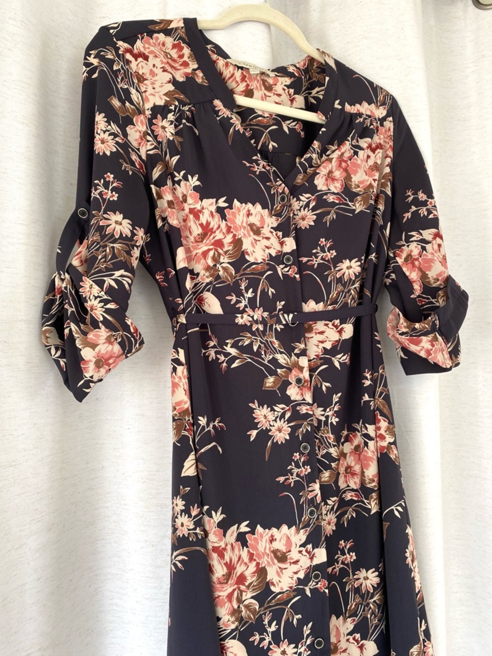 41 Hawthorn Shirt Dress office Floral print Tie-Waist Midi Woman’s Medium